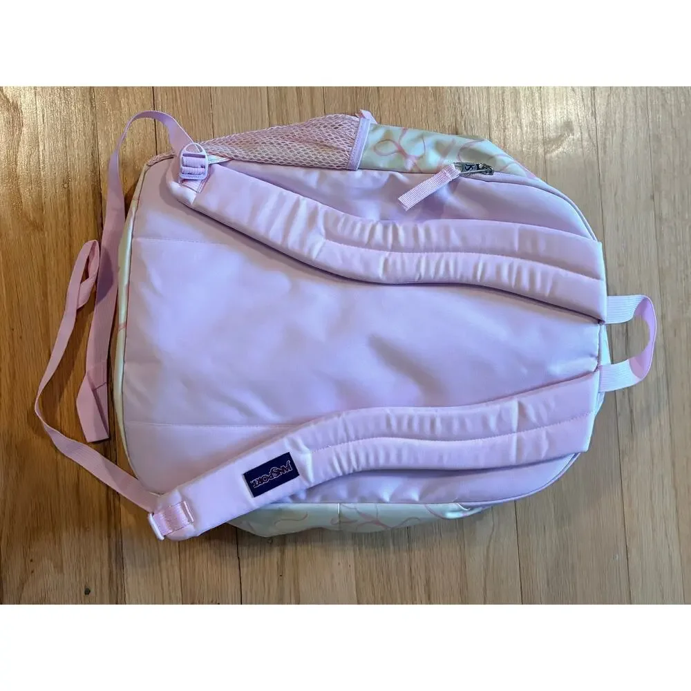 JanSport Big Student Cream & Pink Bow Print Backpack Coquette Preppy NWOT